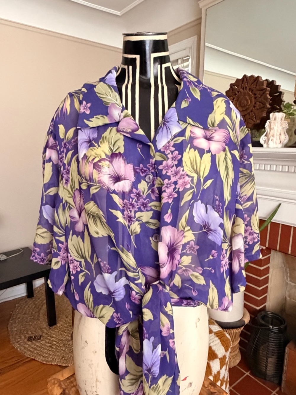 Vintage 90s Floral Blouse - Purple